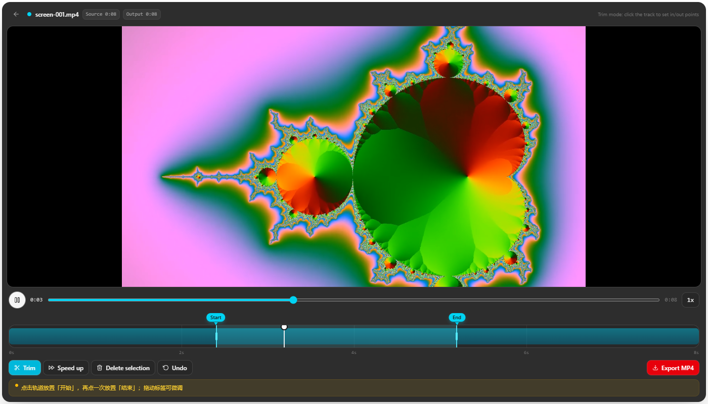 ClipForge editor: timeline trimming and export